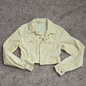 Cream Cropped Jean Jacket with Classic Collar